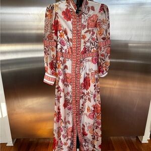 Floral Maxi Dress with Orange and Pink Accents